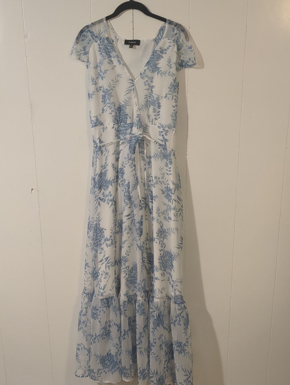 White Maxi Dress with Light Blue Floral Print